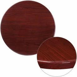 Emma+Oliver Emma And Oliver 30" Round High-Gloss Walnut Resin Table Top With 2" Thick Drop-Lip Mahogany