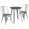 Emma+Oliver Emma And Oliver 24" Round Black Metal/Wood Table Set - 2 Stack Chairs Silver