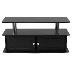 Emma+Oliver Emma And Oliver Black TV Stand With Shelves, Cabinet And Stainless Steel Tubing -Emma+Oliver shop unnamed file 5296