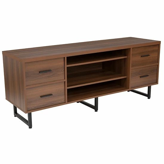 Emma+Oliver Emma and Oliver Three Shelf and Four Drawer TV Stand in Rustic Wood Grain Finish Emma+Oliver Emma And Oliver Three Shelf And Four Drawer TV Stand In Rustic Wood Grain Finish -Emma+Oliver shop unnamed file 5306