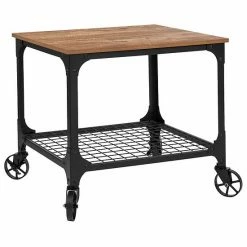 Emma+Oliver Emma And Oliver Industrial Rustic Wood Grain Kitchen Bar Cart W/ Wire Rack Bottom