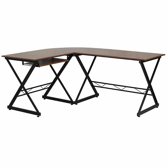 Emma+Oliver Emma And Oliver Teakwood Laminate L-Shape Computer Desk With Keyboard Tray 1 Emma+Oliver Emma And Oliver Teakwood Laminate L-Shape Computer Desk With Keyboard Tray