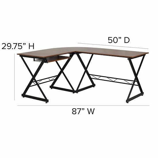 Emma+Oliver Emma And Oliver Teakwood Laminate L-Shape Computer Desk With Keyboard Tray 5 Emma+Oliver Emma And Oliver Teakwood Laminate L-Shape Computer Desk With Keyboard Tray - Image 5