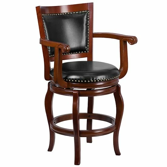 Emma+Oliver Emma and Oliver 26"H Cherry Wood Panel Back Swivel Counter Stool with Arms Emma+Oliver Emma And Oliver 26"H Cherry Wood Panel Back Swivel Counter Stool With Arms -Emma+Oliver shop unnamed file 5347