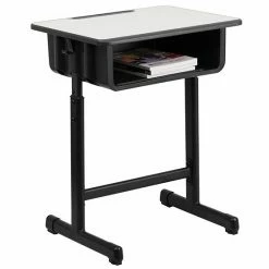 Emma+Oliver Emma And Oliver Grey Student Desk With Adjustable Height Black Pedestal Frame