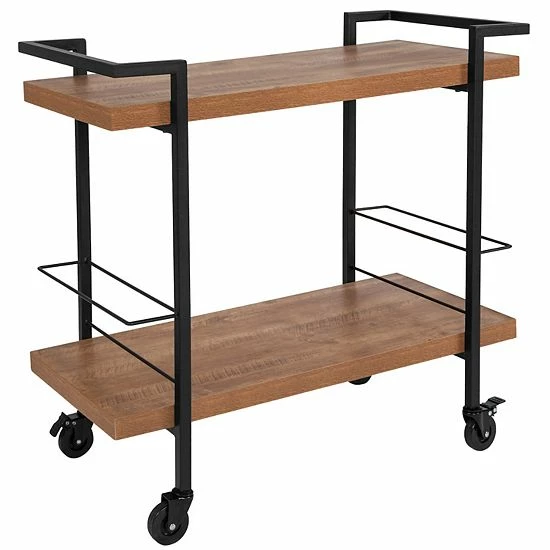 Emma+Oliver Emma And Oliver Rustic Wood Grain Kitchen Bar Cart With 2 Storage Racks 1 Emma+Oliver Emma And Oliver Rustic Wood Grain Kitchen Bar Cart With 2 Storage Racks