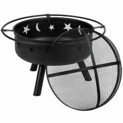 Emma+Oliver Emma And Oliver 29" Round Wood Burning Sun & Moon Cutout Outdoor Firepit With Mesh Spark Screen