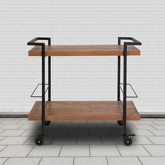 Emma+Oliver Emma And Oliver Rustic Wood Grain Kitchen Bar Cart With 2 Storage Racks 2 Emma+Oliver Emma And Oliver Rustic Wood Grain Kitchen Bar Cart With 2 Storage Racks - Image 2