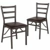 Emma+Oliver Emma And Oliver 2 Pack Ladder Back Metal Folding Chair With Brown Vinyl Seat
