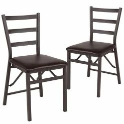 Emma+Oliver Emma And Oliver 2 Pack Ladder Back Metal Folding Chair With Brown Vinyl Seat