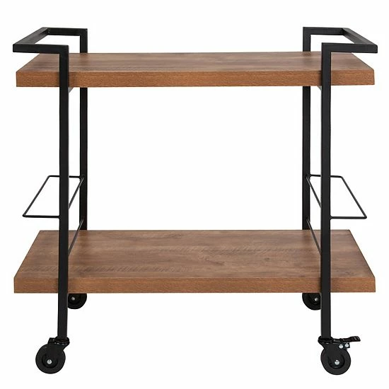 Emma+Oliver Emma And Oliver Rustic Wood Grain Kitchen Bar Cart With 2 Storage Racks 3 Emma+Oliver Emma And Oliver Rustic Wood Grain Kitchen Bar Cart With 2 Storage Racks - Image 3