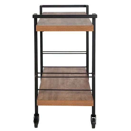 Emma+Oliver Emma And Oliver Rustic Wood Grain Kitchen Bar Cart With 2 Storage Racks 4 Emma+Oliver Emma And Oliver Rustic Wood Grain Kitchen Bar Cart With 2 Storage Racks - Image 4