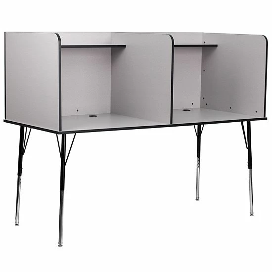Emma+Oliver Emma and Oliver Stand-Alone Double Study Carrel with Height Adjustable Legs - Nebula Grey Finish Emma+Oliver Emma And Oliver Stand-Alone Double Study Carrel With Height Adjustable Legs - Nebula Grey Finish -Emma+Oliver shop unnamed file 5393