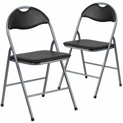 Emma+Oliver Emma And Oliver 2 Pack Black Vinyl Metal Folding Chair With Carrying Handle