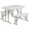 Emma+Oliver Emma And Oliver 3 Piece Portable Plastic Folding Bench And Table Set