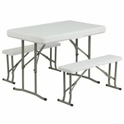 Emma+Oliver Emma And Oliver 3 Piece Portable Plastic Folding Bench And Table Set