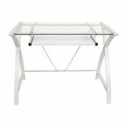 Emma+Oliver Emma And Oliver Clear Glass Computer Desk-White Pull-Out Keyboard Tray & White Crisscross Frame -Emma+Oliver shop unnamed file 5416