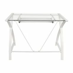 Emma+Oliver Emma And Oliver Clear Glass Computer Desk-White Pull-Out Keyboard Tray & White Crisscross Frame -Emma+Oliver shop unnamed file 5417