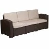 Emma+Oliver Emma And Oliver Chocolate Brown Faux Rattan Sofa With Beige Cushions