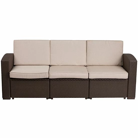 Emma+Oliver Emma and Oliver Chocolate Brown Faux Rattan Sofa with Beige Cushions Emma+Oliver Emma And Oliver Chocolate Brown Faux Rattan Sofa With Beige Cushions -Emma+Oliver shop unnamed file 5421
