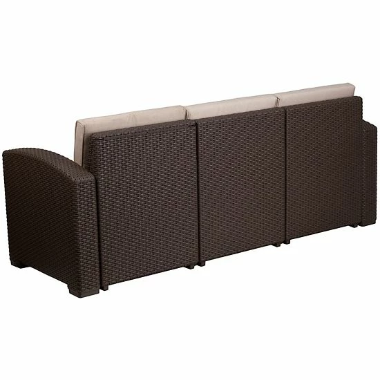 Emma+Oliver Emma and Oliver Chocolate Brown Faux Rattan Sofa with Beige Cushions Emma+Oliver Emma And Oliver Chocolate Brown Faux Rattan Sofa With Beige Cushions -Emma+Oliver shop unnamed file 5422