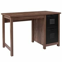 Emma+Oliver Emma And Oliver Crosscut Oak Wood Grain Finish Computer Desk With Metal Drawers