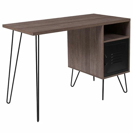 Emma+Oliver Emma And Oliver Rustic Wood Grain Finish Computer Desk With Metal Cabinet Door 1 Emma+Oliver Emma And Oliver Rustic Wood Grain Finish Computer Desk With Metal Cabinet Door