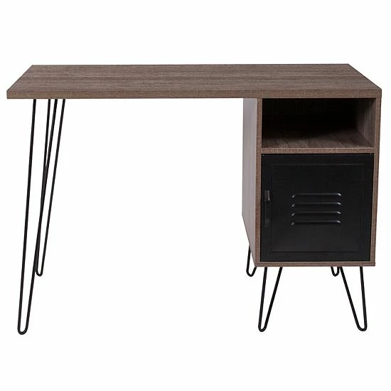 Emma+Oliver Emma And Oliver Rustic Wood Grain Finish Computer Desk With Metal Cabinet Door 2 Emma+Oliver Emma And Oliver Rustic Wood Grain Finish Computer Desk With Metal Cabinet Door - Image 2