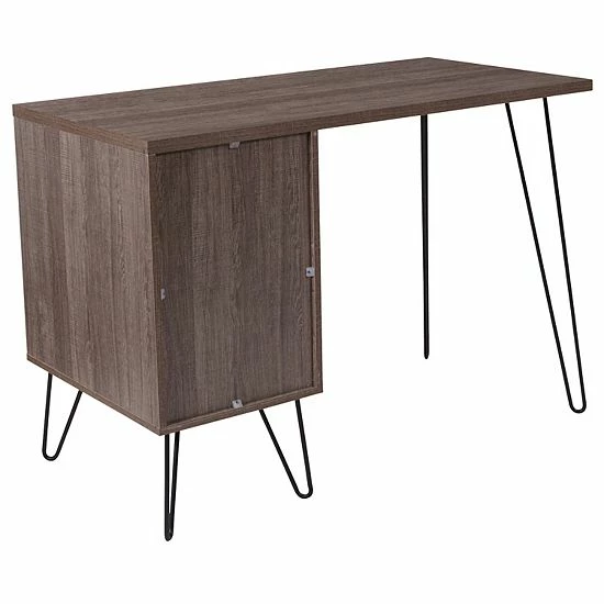 Emma+Oliver Emma And Oliver Rustic Wood Grain Finish Computer Desk With Metal Cabinet Door 3 Emma+Oliver Emma And Oliver Rustic Wood Grain Finish Computer Desk With Metal Cabinet Door - Image 3