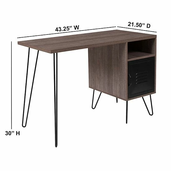 Emma+Oliver Emma And Oliver Rustic Wood Grain Finish Computer Desk With Metal Cabinet Door 5 Emma+Oliver Emma And Oliver Rustic Wood Grain Finish Computer Desk With Metal Cabinet Door - Image 5