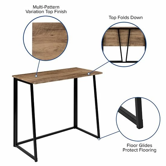 Emma+Oliver Emma And Oliver Small 36" Rustic Natural Home Office Folding Computer Desk - Laptop Desk 4 Emma+Oliver Emma And Oliver Small 36" Rustic Natural Home Office Folding Computer Desk - Laptop Desk - Image 4