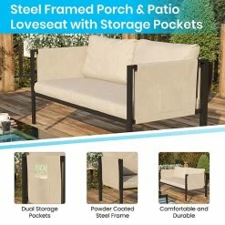 Emma+Oliver Emma And Oliver Adelina Indoor Outdoor Patio Loveseat Black Steel Framed Lounger With Beige Cushions And 2 Storage Pockets Light Gray -Emma+Oliver shop unnamed file 5454