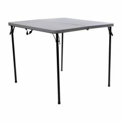 Emma+Oliver Emma And Oliver 2.83-Foot Square Bi-Fold Brown Wood Grain Plastic Folding Table With Handle Dark Gray