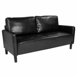 Emma+Oliver Emma And Oliver Living Room Sofa Couch With Straight Arms In Black LeatherSoft