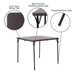 Emma+Oliver Emma And Oliver 2.83-Foot Square Bi-Fold Brown Wood Grain Plastic Folding Table With Handle Dark Gray -Emma+Oliver shop unnamed file 548