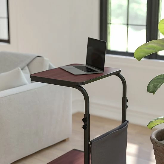 Emma+Oliver Emma And Oliver Mobile Sit-Down/Stand-Up Mahogany Computer Ergonomic Desk W/ Removable Pouch 3 Emma+Oliver Emma And Oliver Mobile Sit-Down/Stand-Up Mahogany Computer Ergonomic Desk W/ Removable Pouch - Image 3
