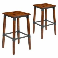 Emma+Oliver Emma And Oliver 2 Pack Commercial Grade Rustic Walnut Industrial Style Backless Wood Barstool