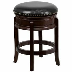 Emma+Oliver Emma And Oliver 24"H Backless Cappuccino Wood Swivel Counter Stool - Carved Apron