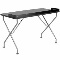 Emma+Oliver Emma And Oliver Black Computer Desk With Silver Metal Frame