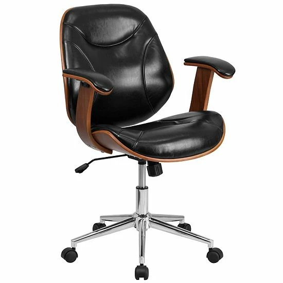 Emma+Oliver Emma And Oliver Mid-Back Black LeatherSoft Executive Ergonomic Wood Swivel Office Chair - Arms 1 Emma+Oliver Emma And Oliver Mid-Back Black LeatherSoft Executive Ergonomic Wood Swivel Office Chair - Arms