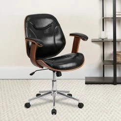 Alternative view of Emma+Oliver Emma And Oliver Mid-Back Black LeatherSoft Executive Ergonomic Wood Swivel Office Chair - Arms