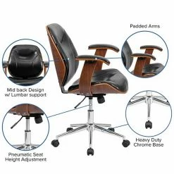 Emma+Oliver Emma And Oliver Mid-Back Black LeatherSoft Executive Ergonomic Wood Swivel Office Chair - Arms 7 Emma+Oliver Emma And Oliver Mid-Back Black LeatherSoft Executive Ergonomic Wood Swivel Office Chair - Arms -Emma+Oliver shop unnamed file 5542
