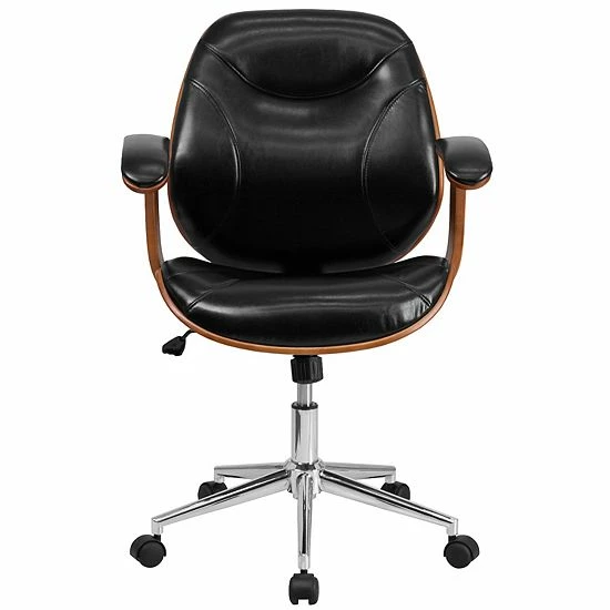 Emma+Oliver Emma And Oliver Mid-Back Black LeatherSoft Executive Ergonomic Wood Swivel Office Chair - Arms 4 Emma+Oliver Emma And Oliver Mid-Back Black LeatherSoft Executive Ergonomic Wood Swivel Office Chair - Arms - Image 4