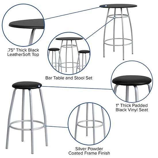 Emma+Oliver Emma And Oliver Bar Height Table Set With Padded Stools 3 Emma+Oliver Emma And Oliver Bar Height Table Set With Padded Stools - Image 3