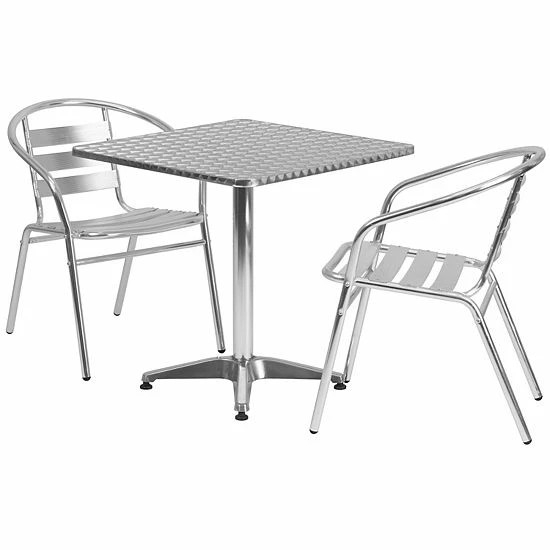 Emma+Oliver Emma And Oliver 27.5" Square Aluminum Table Set With 2 Slat Back Chairs 1 Emma+Oliver Emma And Oliver 27.5" Square Aluminum Table Set With 2 Slat Back Chairs