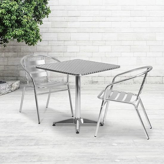 Emma+Oliver Emma And Oliver 27.5" Square Aluminum Table Set With 2 Slat Back Chairs 2 Emma+Oliver Emma And Oliver 27.5" Square Aluminum Table Set With 2 Slat Back Chairs - Image 2