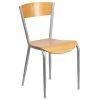 Emma+Oliver Emma And Oliver Silver Metal Restaurant Chair With Natural Wood Back & Seat