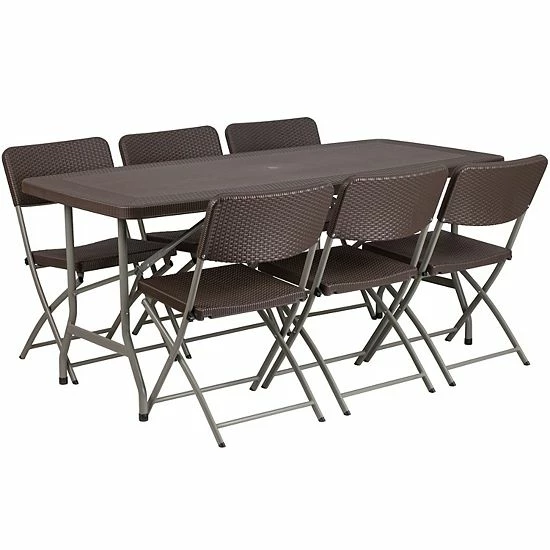 Emma+Oliver Emma and Oliver 5.62-Foot Brown Rattan Indoor-Outdoor Plastic Folding Table Set with 6 Chairs Emma+Oliver Emma And Oliver 5.62-Foot Brown Rattan Indoor-Outdoor Plastic Folding Table Set With 6 Chairs -Emma+Oliver shop unnamed file 5575