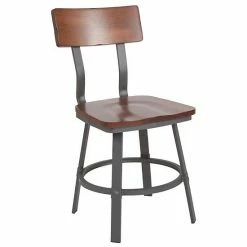 Emma+Oliver Emma And Oliver Rustic Walnut Dining Chair With Wood Back/Seat & Gray Metal Frame