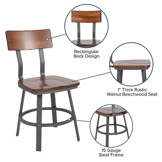 Emma+Oliver Emma And Oliver Rustic Walnut Dining Chair With Wood Back/Seat & Gray Metal Frame 3 Emma+Oliver Emma And Oliver Rustic Walnut Dining Chair With Wood Back/Seat & Gray Metal Frame - Image 3